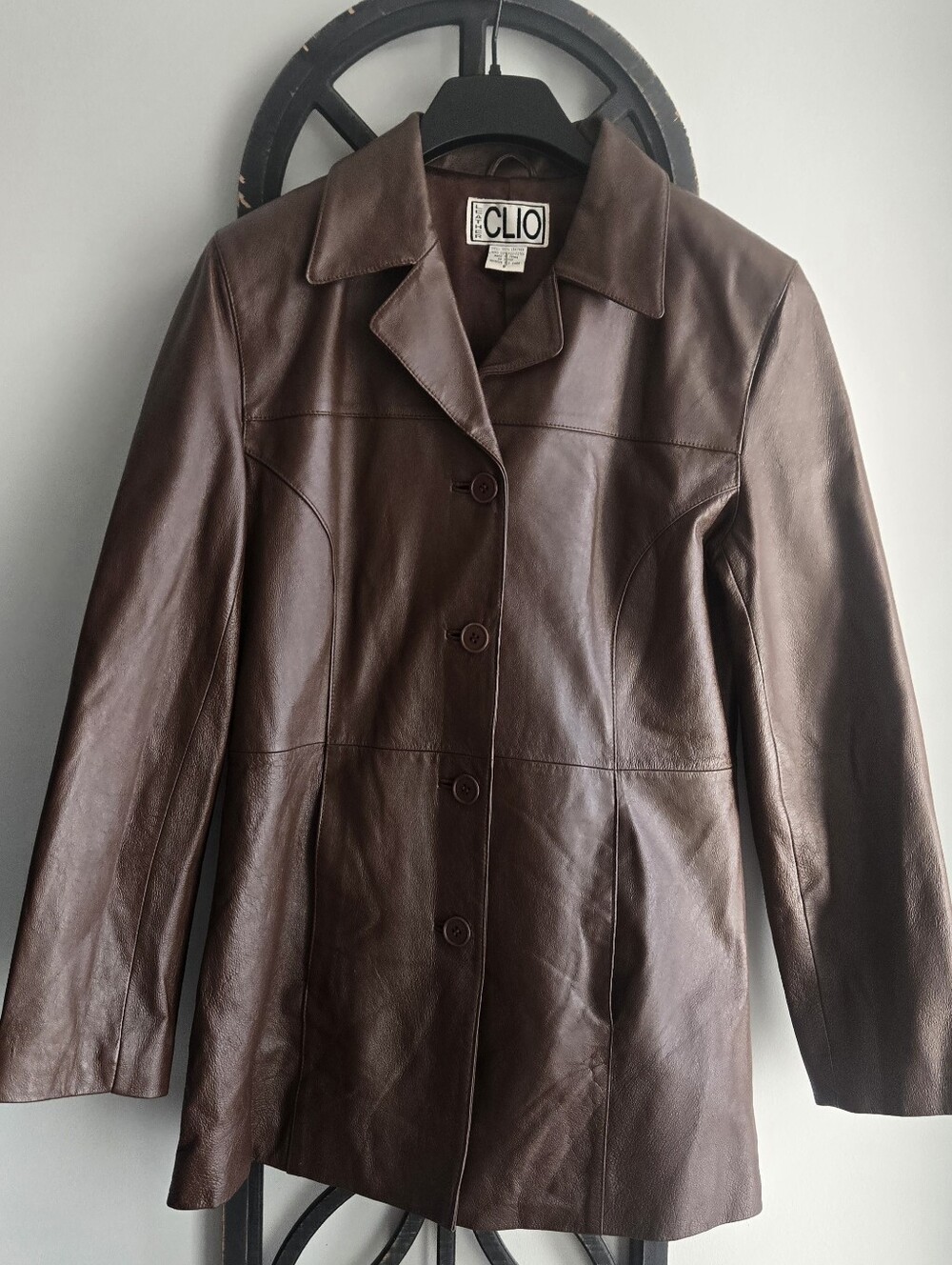 Vintage Y2K Clio Brown Genuine Leather Blazer Jacket - Size 8